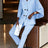 AOMEIDRESS Women Flare Sleeve Blazer Slim Pants Suit Office Lady Wear LightBlue / S