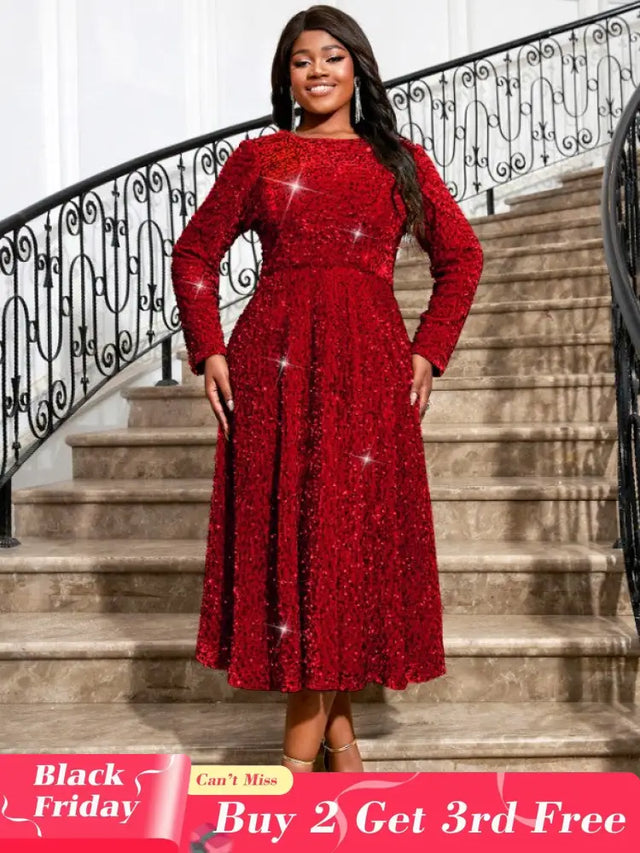 AOMEIDRESS Women Glitter Vintage Prom Party Dress Red / S