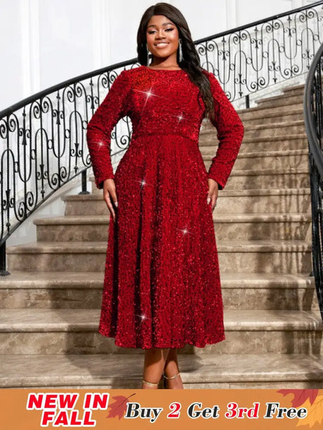 AOMEIDRESS Women Glitter Vintage Prom Party Dress Red / S