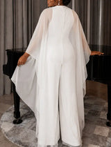 AOMEIDRESS Women Jumpsuits V Neck Mesh Batwing Sleeves Long Wide Leg