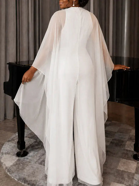 AOMEIDRESS Women Jumpsuits V Neck Mesh Batwing Sleeves Long Wide Leg