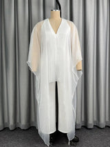 AOMEIDRESS Women Jumpsuits V Neck Mesh Batwing Sleeves Long Wide Leg