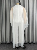 AOMEIDRESS Women Jumpsuits V Neck Mesh Batwing Sleeves Long Wide Leg