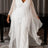 AOMEIDRESS Women Jumpsuits V Neck Mesh Batwing Sleeves Long Wide Leg - White / L