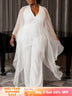 AOMEIDRESS Women Jumpsuits V Neck Mesh Batwing Sleeves Long Wide Leg - White / L
