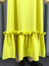 AOMEIDRESS Women Loose Long Dresses Ruffles Hem Africa Solid Church