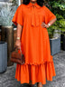 AOMEIDRESS Women Loose Long Dresses Ruffles Hem Africa Solid Church - Orange / L