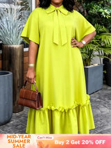 AOMEIDRESS Women Loose Long Dresses Ruffles Hem Africa Solid Church - Yellow / L