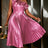 AOMEIDRESS Women One Shoulder A Line Pleated Dress Ruffle Party Gowns - Pink / S