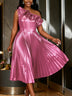 AOMEIDRESS Women One Shoulder A Line Pleated Dress Ruffle Party Gowns - Pink / S