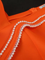 AOMEIDRESS Women Orange Beaded Dress Ruffles Sleeve Wedding Guest Gown