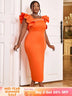 AOMEIDRESS Women Orange Beaded Dress Ruffles Sleeve Wedding Guest Gown Orange / S