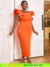 AOMEIDRESS Women Orange Beaded Dress Ruffles Sleeve Wedding Guest Gown Orange / S