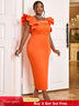 AOMEIDRESS Women Orange Beaded Dress Ruffles Sleeve Wedding Guest Gown Orange / S