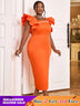 AOMEIDRESS Women Orange Beaded Dress Ruffles Sleeve Wedding Guest Gown Orange / S