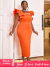 AOMEIDRESS Women Orange Beaded Dress Ruffles Sleeve Wedding Guest Gown Orange / S
