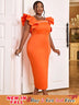 AOMEIDRESS Women Orange Beaded Dress Ruffles Sleeve Wedding Guest Gown Orange / S