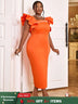 AOMEIDRESS Women Orange Beaded Dress Ruffles Sleeve Wedding Guest Gown Orange / S