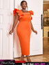 AOMEIDRESS Women Orange Beaded Dress Ruffles Sleeve Wedding Guest Gown Orange / S