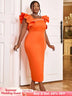 AOMEIDRESS Women Orange Beaded Dress Ruffles Sleeve Wedding Guest Gown Orange / S