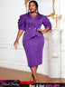 AOMEIDRESS Women Package Hip DressesPuff Sleeve Peplum Party Gowns DarkPurple / L