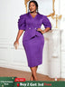 AOMEIDRESS Women Package Hip DressesPuff Sleeve Peplum Party Gowns DarkPurple / L