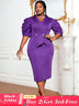 AOMEIDRESS Women Package Hip DressesPuff Sleeve Peplum Party Gowns DarkPurple / L