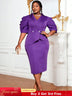 AOMEIDRESS Women Package Hip DressesPuff Sleeve Peplum Party Gowns DarkPurple / L