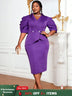 AOMEIDRESS Women Package Hip DressesPuff Sleeve Peplum Party Gowns DarkPurple / L