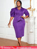 AOMEIDRESS Women Package Hip DressesPuff Sleeve Peplum Party Gowns DarkPurple / L
