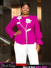 AOMEIDRESS Women Party Shirt O Neck 3D Flower Long Sleeve Peplum Top Rose / L