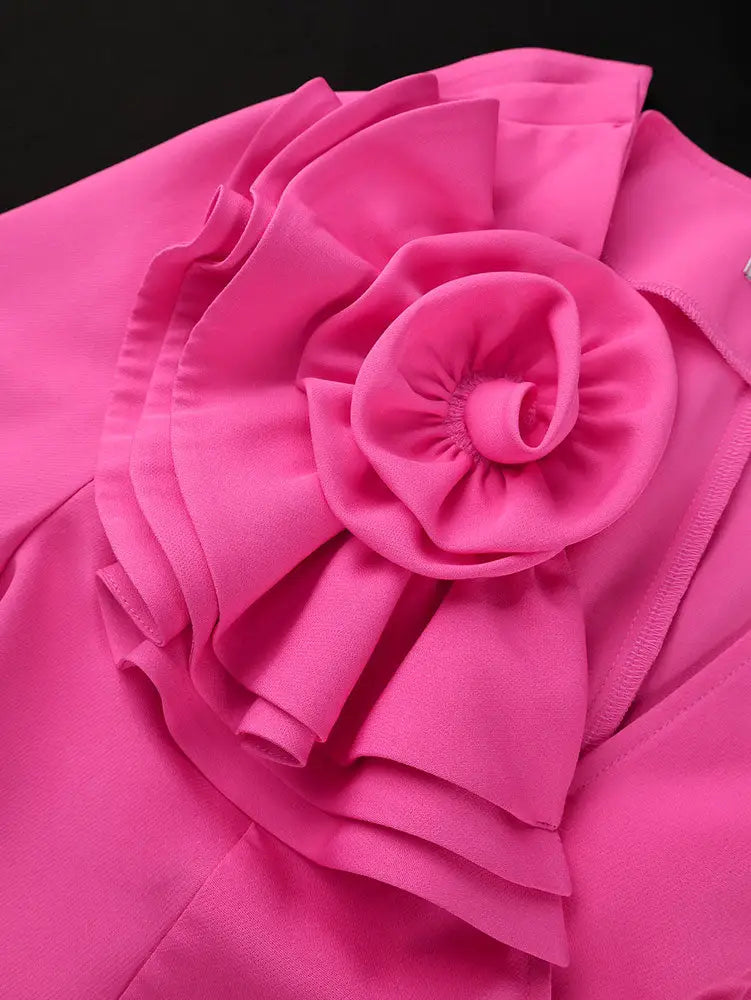 AOMEIDRESS Women Pink Two Pieces Set Ruffles Crop Tops Bodycon Skirts