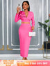 AOMEIDRESS Women Pink Two Pieces Set Ruffles Crop Tops Bodycon Skirts Pink / S