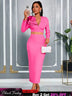 AOMEIDRESS Women Pink Two Pieces Set Ruffles Crop Tops Bodycon Skirts Pink / S