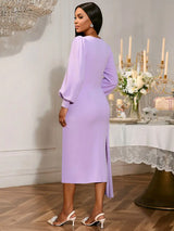 AOMEIDRESS Women Pleated Bodycon Dress Lantern Sleeve Party Clothing