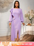 AOMEIDRESS Women Pleated Bodycon Dress Lantern Sleeve Party Clothing Lavender / S
