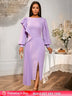 AOMEIDRESS Women Pleated Bodycon Dress Lantern Sleeve Party Clothing Lavender / S