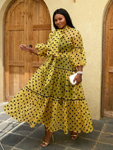 AOMEIDRESS Women Polka Dots Print Holiday Party Dresses Tulle A-line Dress