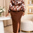 AOMEIDRESS Women Printed Dress Ruffle O Ncek Puff Sleeve Peplum Belt - Brown / L