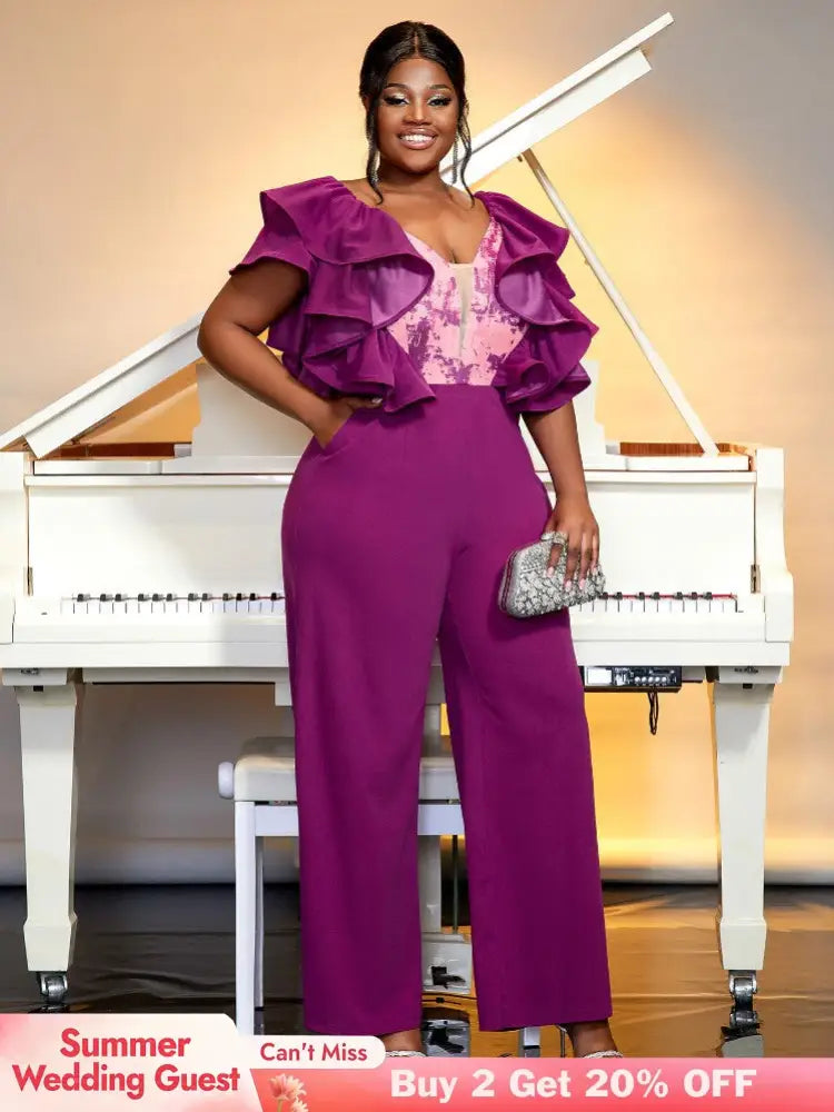 Purple Formal Plus Size Jumpsuit for Women