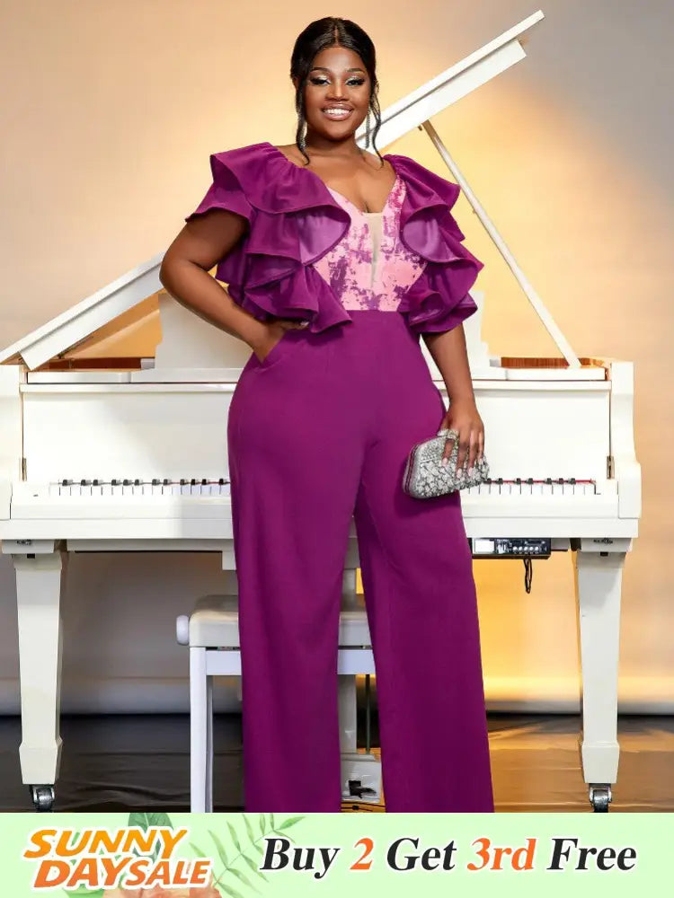 Purple Formal Plus Size Jumpsuit for Women