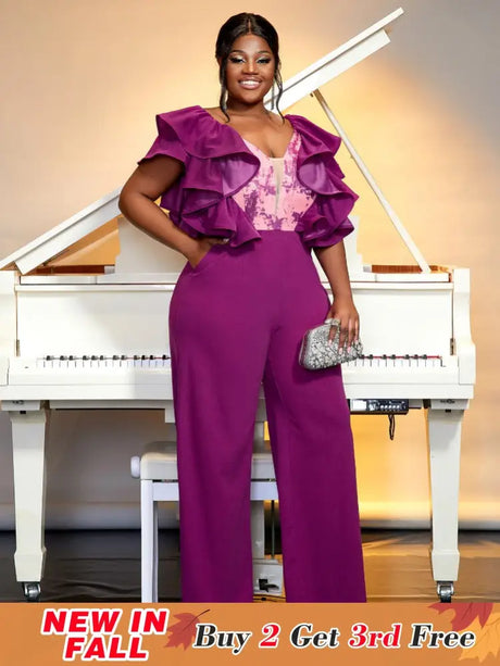 Purple Formal Plus Size Jumpsuit for Women
