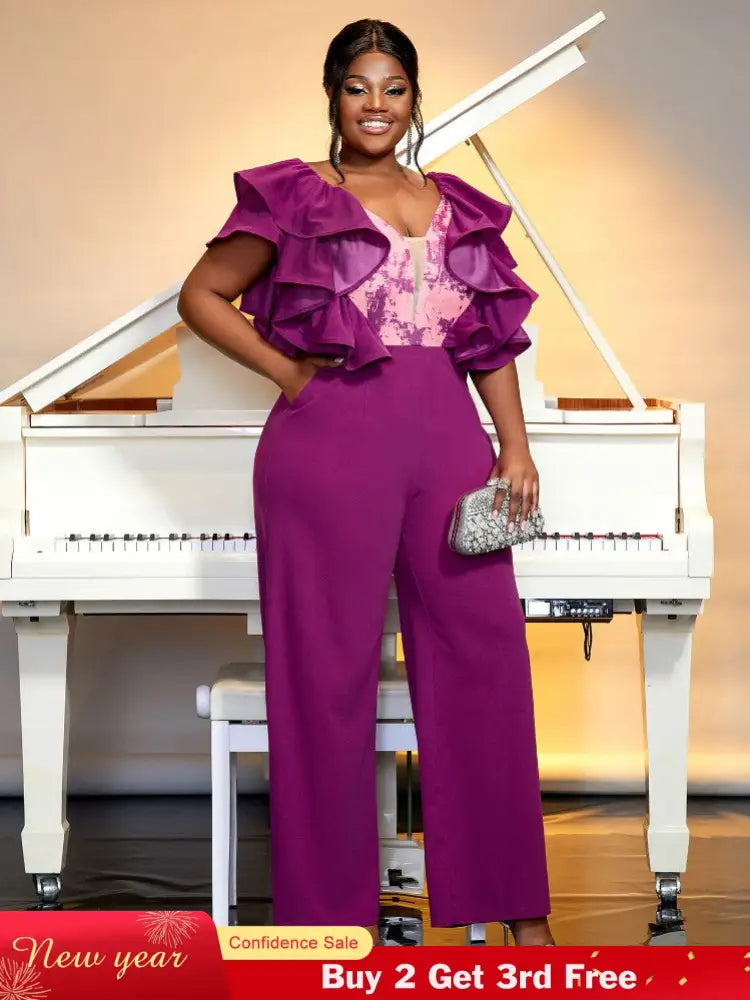 Purple Formal Plus Size Jumpsuit for Women