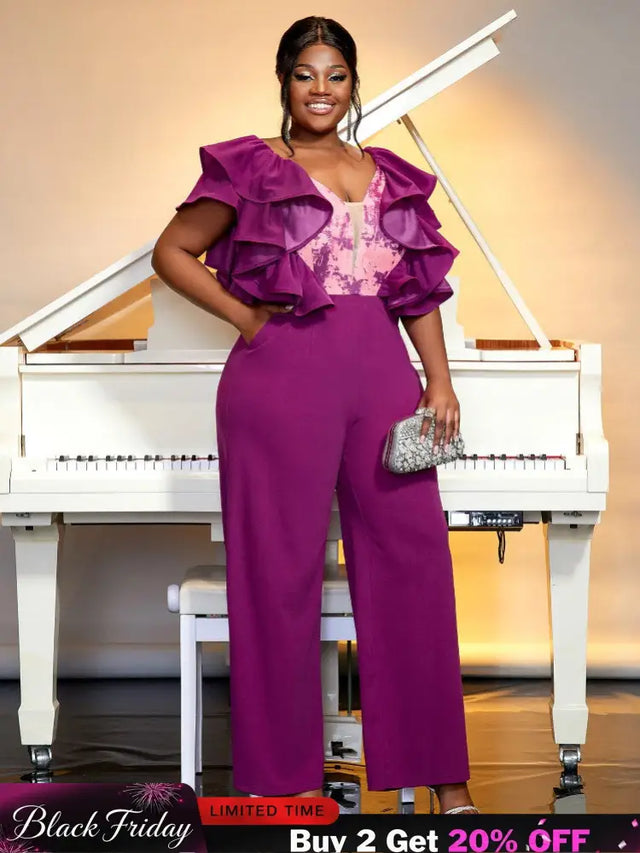 Purple Formal Plus Size Jumpsuit for Women