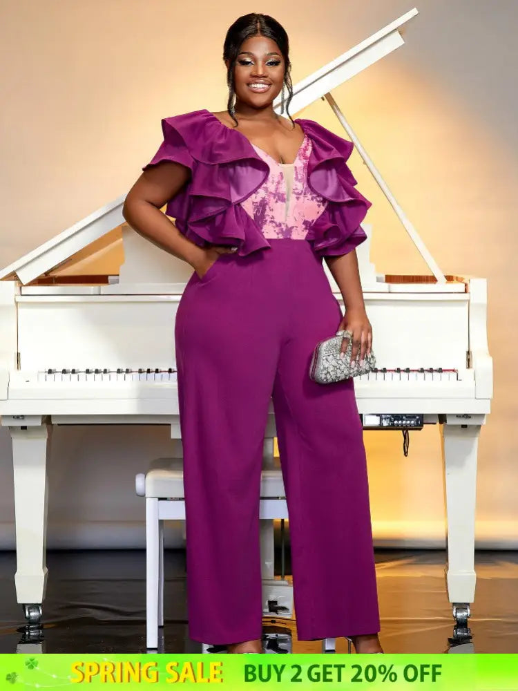 Purple Formal Plus Size Jumpsuit for Women