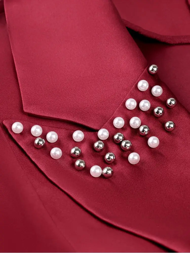 AOMEIDRESS Women Satin A Line Dress Square Collar Beaded Long Sleeve