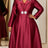 AOMEIDRESS Women Satin A Line Dress Square Collar Beaded Long Sleeve - Wine / L