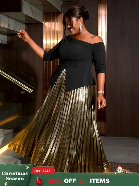 AOMEIDRESS Women Skirts Sets Irregular Black Half Sleeve High Elastic Waist
