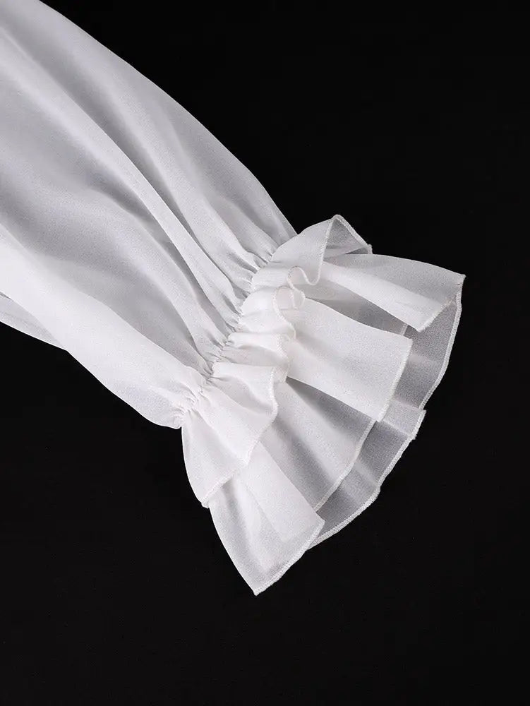AOMEIDRESS Women Two Piece Set Chiffon Dress Long Sleeve Belt Ruffles