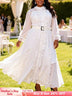 AOMEIDRESS Women Two Piece Set Chiffon Dress Long Sleeve Belt Ruffles - White / L